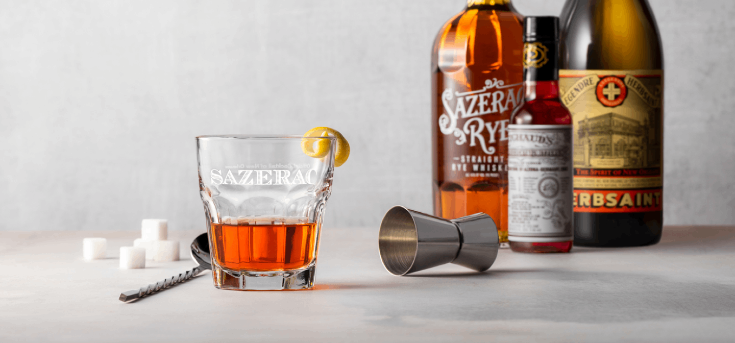 Classy arrangement of Sazerac brand spirits